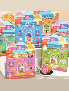 安静书果冻贴纸儿童早教益智卡通游戏贴纸3至6岁拼图纸质玩具 - 彩色 - 查看 1