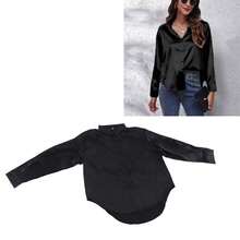 Blusa de Satin Elegante - Manga Larga, Ajustada con Botones, Estilo Casual (Negro, Talla L) - Multicolor - Ver 10
