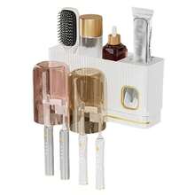 Toothbrush Holder With Toothpaste Dispenser Space Saving Brushing Organize Box - White - View 1