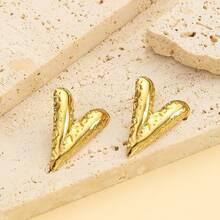 Pendientes de botón personalizados creativos, serie geométrica, labios, corazón sencillo, corazón doble, mariposa chapada en oro de acero inoxidable