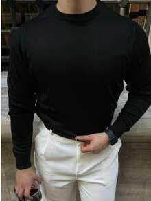 Pull en maille fine pour homme – Col ras du cou, manches longues, coupe décontractée – Fabriqué en Turquie - Noir - Voir 6