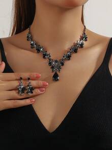 Juego de 3 piezas de joyería de moda: 1 collar + 1 par de aretes, joyería de boda para mujer adecuada para uso diario, fiesta, festival como regalo