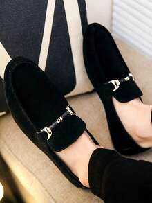 Men's Lightweight Metal Buckle Solid Color Loafers, Casual Everyday Canvas Moccasins