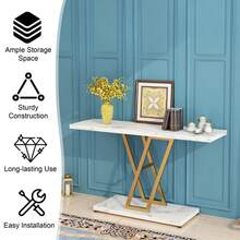 Console Table, Industrial Hallway Table For Entryway, 42 Inch Entryway Tables Narrow Sofa Table For Living Room, Stable Metal Frame & Easy Assemble,Gold/White Color - Vàng - Xem 4