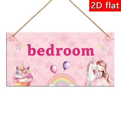 1 pieza Lindo letrero de puerta de habitación de unicornio de madera, adecuado para decoración de habitación, estilo de dibujos animados rosa, tablero de arte personalizado con arcoíris, decoración de dormitorio