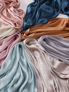 1pc Women Solid Crinkled Satin Hijab Scarf With Crocodile Texture, Non-Shedding Rectangle Women Scarves For Dress - Multicolor - View 4