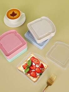 1 pieza Caja de plástico para pan y almuerzo, caja conservadora de pan, lonchera portátil para tostadas de estudiantes, lonchera portátil para exteriores, juego de regalo, de vuelta a la escuela - multicolor - Ver 9