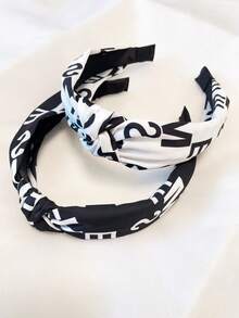 2pcs/Set Women's Black & White Letter & Number Fabric Twist Headband, Simple Hair Accessories Suitable For Daily Use, Autumn/Winter, Hair Band, Hair Hoop
