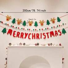 3pcs/Set DIY Christmas Tree, Reindeer, Merry Christmas Paper Pull Flags, Felt Letter Material Pull Flags, Christmas Pom Pom Party Decorations, Home Decor