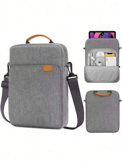 灰色尼龙单肩斜挎包，适用于11英寸/13英寸平板电脑内胆包，便携式多功能笔记本电脑包