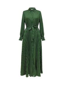 Women's Polka Dot Print Tie Decor Dress, Summer Outfits For Women, Music Festival, Spring Outfits For Women, Elegant - Green - View 2