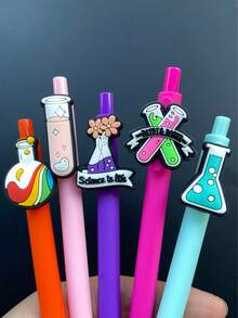 Set de 10 bolígrafos con pegatinas de botellas de reactivos de laboratorio químico, bolígrafos de tinta neutra con pegatinas con tema de experimentos científicos, adecuados para volver a la escuela, exámenes, regalos de fiesta, útiles escolares y de oficina - Multicolor - Ver 6