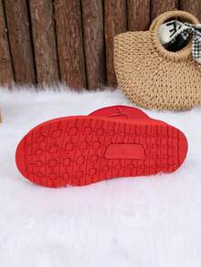 女士简约纯色套脚圆头圣诞红雪地靴，保暖内衬，厚底，冬季保暖靴，休闲风格，日常穿着，节日红色短筒靴，毛绒靴 - 紅色 - 查看 11