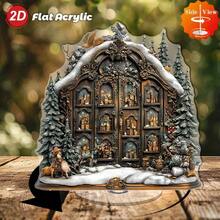 2D plat, 1 pièce Calendrier de compte à rebours du pays des merveilles d'hiver Décoration de bureau rotative en acrylique - Paysage enneigé de fantaisie bronze avec pins, rennes et accents dorés, 24 portes pour un compte à rebours de 25 jours, sans alimentation nécessaire Décoration d'intérieur et d'extérieur pour les fêtes, Décoration de Noël d'extérieur, Style plat