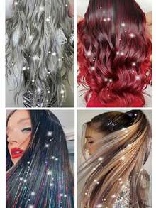 Tóc nối kim tuyến lấp lánh hình tiên nữ, tóc nối kim tuyến lấp lánh chịu nhiệt, thích hợp cho tiệc Giáng sinh, năm mới - Hồng nâu - Xem 5