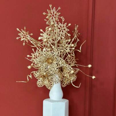 1pc 28cm Plastic Seasonal Decorative Christmas Flower, Gold Artificial Christmas Star Flower, Suitable For Party Decoration, Home Decor, Photography Props, Christmas