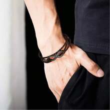 1 سوار جلد PU يحمل رمز اللانهائية للجنسين - سوار مضفر يدوي من جلد PU للأزواج، هدية بوهيمية لعيد الميلاد والذكرى السنوية