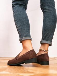 秋冬女士乐福鞋，圆头平底乐福鞋，户外舒适一脚蹬鞋，女士平底鞋，休闲鞋 - 銅色 - 查看 6