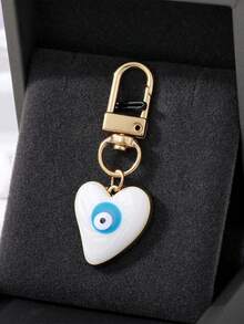 Heart-Shaped Boho Style Blue Evil Eye Keychain, Vintage Bag Charm, Cute Keyring For Wallet, Backpack, Car Keys, Earphone Case, Women Gift - Fashionable Amulet, Perfect Gift For Friends, Lovers, Couples - Car Earphone Case Accessory With Heart Symbol, Ideal Gift For Friends And Family, Keychain, Earphone Case, Bag Charm - Multicolor - View 5