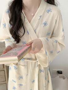 1-częściowy damski szlafrok z nadrukiem motyli, luźny, swobodny szlafrok do spania, duży rozmiar