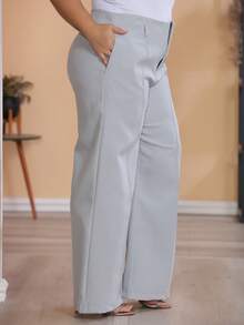 Plus Size Wide Leg Pants, New Fashion Tailored Fabric - 淺灰色 - 查看 6