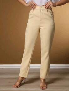 Women's Basic Tailored Trousers, Elegant Social Style - 米色 - 查看 1
