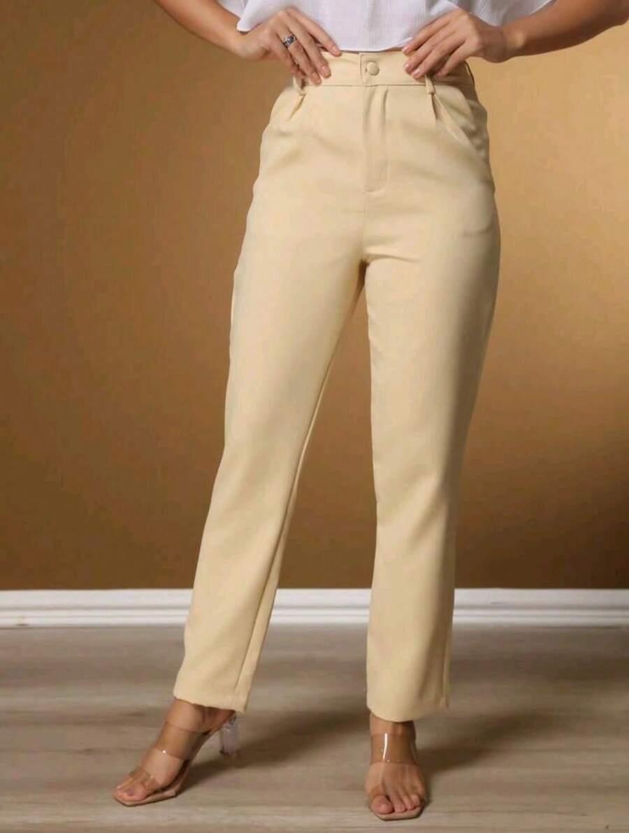 Women's Basic Tailored Trousers, Elegant Social Style - 米色 - 查看 1