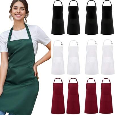 2pcs/Set Simple Solid Color Apron With 2 Pockets, Adjustable Chef Apron For Kitchen, Suitable For Men And Women
