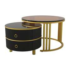 Living Room Table Sets - Black + Glass + Solid Wood+MDF - View 11