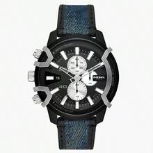 Diesel 1 Piece Diesel Griffed Chronograph Men's Watch – 48 Mm Black Stainless Steel Case, Black Sunray Dial With Stick Indexes, Black Leather Strap, 50 M Water-Resistant Statement Timepiece –DZ4572