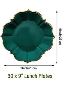 10个/30个/50个（9英寸）蓝绿色一次性纸盘，金色箔纸扇形边，适用于圣诞节/新娘/婚礼/生日/圣帕特里克节派对用品 - 深綠 - 查看 13