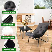 Small Table And Chairs Set Of 3, Garden Furniture Set, Balcony Furniture Set, Set Of 3, 2 Rocking Chairs + 1 Table With Cushions And Coffee Table, For Cafe, Patio, Balcony, Garden, 4 Colors To Choose From - 灰色 - 查看 9