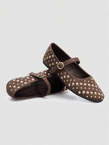 ADAMUMU 新款女士时尚舒适亮片平底鞋，日常、派对、假日及春夏皆宜，可爱又百搭 - 摩卡棕 - 查看 5