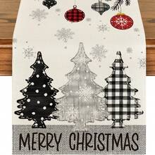 1pc Grey Pine Tree & Snowflake Merry Christmas Table Runner, Winter Christmas Holiday Kitchen Dining Table Decor, Home Party Decoration, 33x90/120/183/230/275cm - Grey - View 11