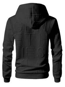 男士秋冬新款字母提花卫衣，时尚休闲套头衫，纯色长袖上衣 - 黑色 - 查看 2