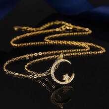 Shiny Star Moon Pendant Necklace, Women's Sparkling Exquisite Clavicle Chain, Unique Design Luxury Jewelry Gift For Girlfriend