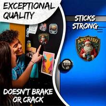 1pc 3.15-Inch Acrylic Fridge Magnet - 2D Flat Design Of Santa Claus With Blue Socks & Bells, Traditional Red Outfit And Holly Berry, Strong Magnetic Suitable For Fridge, Door Or Wall Decor - Christmas, New Year, Winter Holiday Gift - Durable Acrylic Material, High-Quality Printing, Holiday Home Decor, 2D Flat