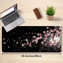 1pc Extra Large Durable Mouse Pad With Pink Cherry Blossoms And Full Moon Design - Precision Stitched Edges, Non-Slip Rubber Base, Washable - Perfect For PC, Office, And Dorm Decor - Ideal Gift For Gamers, Office Workers, And Students