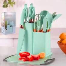 19-Piece Silicone Kitchen Utensil Set With Heat-Resistant Wooden Handles - Premium Non-Stick Utensil Set - 薄荷綠 - 查看 1