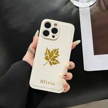 Ốp lưng điện thoại di động tùy chỉnh, Ốp lưng INS Da Hàn Quốc sang trọng Chống sốc Tên viết tắt cá nhân Khắc 3D DIY Chữ vàng Công nghệ dập nóng Ốp lưng da Quà tặng ngày lễ cho người yêu Bạn bè Gia đình Chính bạn - trắng - Xem 3
