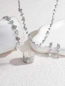 1 Set Of Fashion Jewelry, Including Necklaces, Earrings, Bracelets, Suitable For Women's Daily Wear, Weddings, Parties, Etc. - Silver - View 17