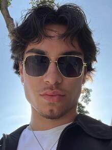 1 Kính mắt nam gọng kim loại hình chữ nhật thời trang màu vàng cho mùa tựu trường, thích hợp cho các buổi đi chơi hàng ngày - Nhiều màu - Xem 16