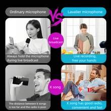 无线领夹式麦克风：具有智能降噪和 360° 拾音功能，黑色，Type-C 接口，带防风罩，一键连接，便携式领夹式麦克风，兼容 Android 智能手机/平板电脑，直播、视频博客、视频会议 - 黑色 - 查看 4