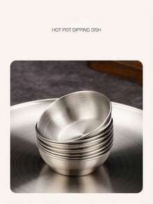 6件套/12件套韩式不锈钢烧烤蘸酱碟，商用小碟，火锅蘸酱碗，酱油碟 - 銀色 - 查看 4