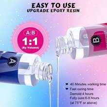 QIAO Bộ dụng cụ nhựa Epoxy - 100/200/408/500/1000ml, Công thức mới, Trong suốt như pha lê, Độ bền cao, Không bọt khí, Chống ố vàng, Thích hợp cho đúc, DIY, nghệ thuật nhựa, làm khuôn, làm đồ trang sức, v.v., Dễ dàng pha trộn theo tỷ lệ 1:1. - Màu xanh lam - Xem 5