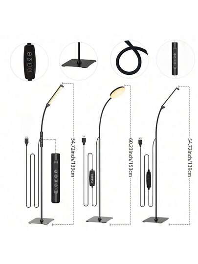 1pc LED Adjustable Bracket Vloer Lamp, Gooseneck Tafel Lamp Living Room, Portable Detachable USB Dimmable Reading Eye Ambient Study Bedroom view 2