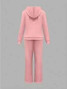 Ensemble 2 pièces femme, Sweat-shirt à capuche manches longues en polaire élégant et casual avec imprimé nœud, et pantalon assorti avec cordon de serrage, pour le début de l'automne