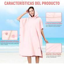 Poncho Microfibra Natacion, para Natacion Secado Rápido y Cómodo, de Baño con Capucha, Poncho de Toalla para Cambiarse para Mujeres y Hombres en Playa, Surf y Natación (Azul) - Rosa - Ver 6