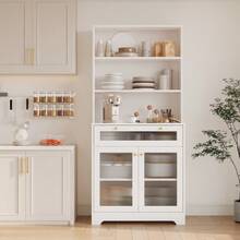 62" Kitchen Pantry Cabinet, Wooden Tall Sideboard Buffet Cabinet With Large Microwave Stand, Hutch Cupboard, Pantry Storage Organizers Coffee Bar For Dining Room Or Living Room - trắng - Xem 8