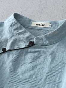 LUCIDVUE 1 Stück Damen Chinesischer Vintage Stil Mandarin Kragen Schräger Knopfleiste Jacquard Blau Leinen Bluse, elegantes verbessertes Hanfu, Frühling/Herbst - Blau - Übersicht 8